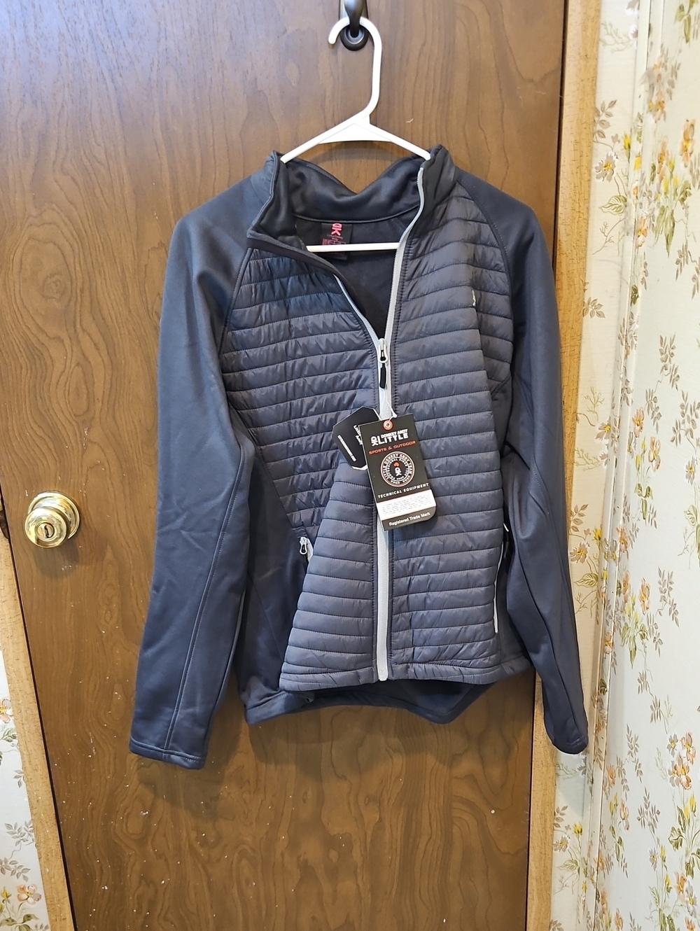 Little Donkey Andy-Women’s Quilted Hybrid Puffer Jacket - Dark Gray-Size XL